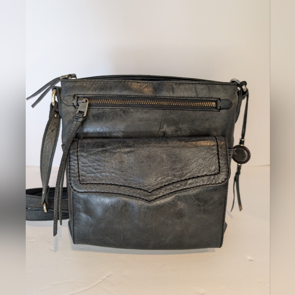 The Sak Black Leather Bag Ventura Flap Organizer Crossbody Purse Pre-owned